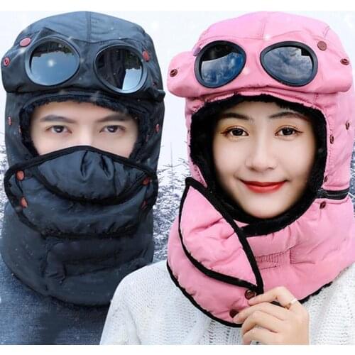 Hot Sale Unisex 3pcs/Set Fashion Thicken Warm Hat 3 in 1 Winter Hats For Men Women Windproof Hat With Glasses And Mask Cap