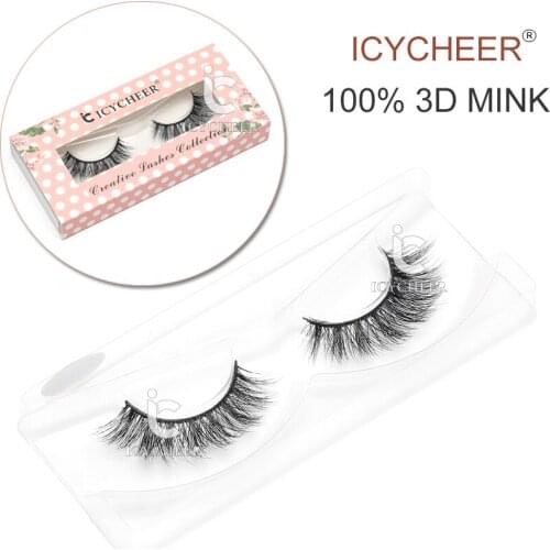 ICYCHEER Fashion 3D Mink Natural Thick Fake Eyelashes Black Handmade Mussy Soft Eye Lashes