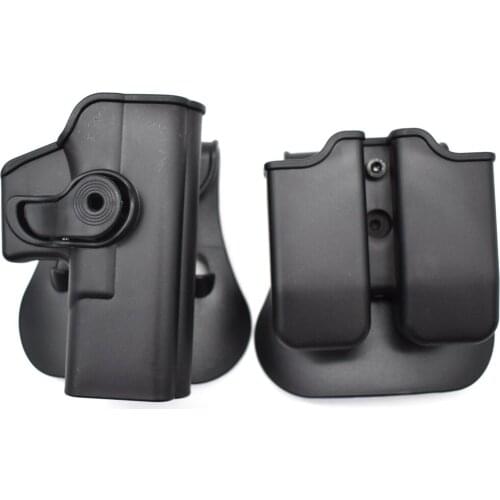 Glock 17 Gun Holster Paintball Airsoft Belt Pistol Holster with Double Magazine Pouch 360 Degree Mag Pouch