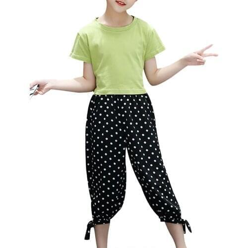 Kids Girls Summer Clothes Set Short Sleeves T-shirt Tops And Dots Printed Long Pants 2Pcs Sets Children Casual Tracksuit Outfits