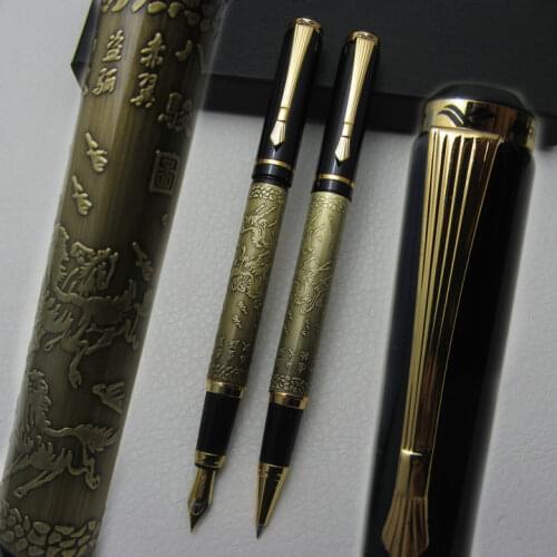 2PCS BAOER Xu Beihong "the eight horses" copper rollerball pen and Fountain Pen