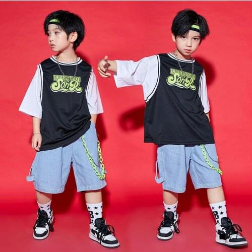 2021 Street Dance Clothes Boys Hip Hop Dance Wear Festival Outfit Rave Clothing Dancer Outfit Stage Costume Rave Wear Set DL8213
