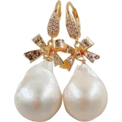 Fashion real PEARL EARRING,100% nature freshwater pearl earring ,AAA big baroque pearl 18-25 mm,gold plating hook