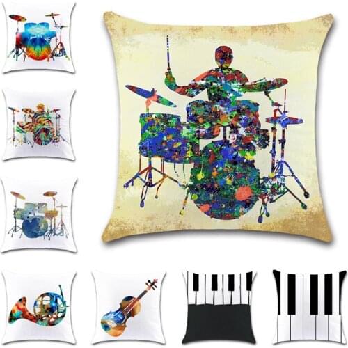 Music instruments ink printe white Cushion Cover decorative Home sofa chair car seat friend bedroom children gift pillowcase