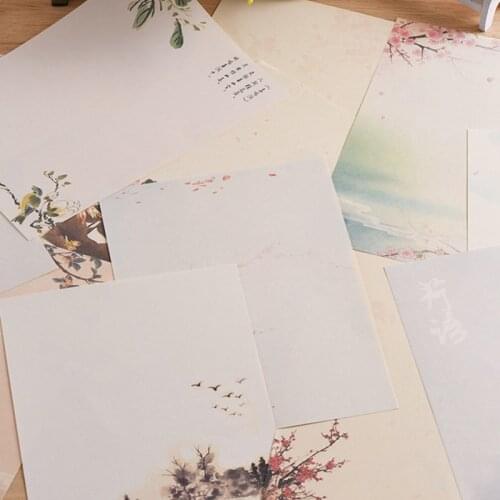 8PCS Chinese Style Envelopes Vintage Flowers Decoration Writing Paper Letter Set For Student Office School Supplies Stationery
