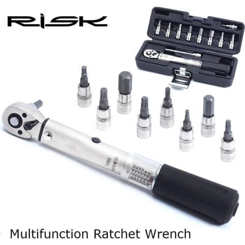 RISK Multifunction Bicycle Repair Tools Kits Two-way Click Torque Wrench 3-10mm Allen Key T20/T25/T30 Ratchet Wrench Wtih Box
