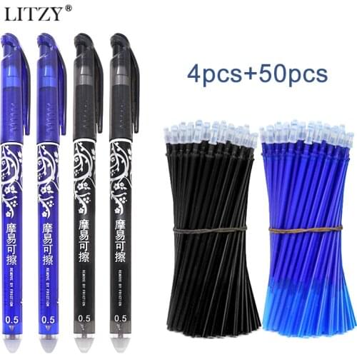 54pcs Erasable Pen Set Refill 0.5mm Blue/Black/Red Ink Magic Erasable Washable Handle Ballpoint Pen School Office Stationery