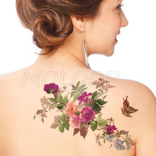 Peony Morning Glory Flower Bud Tattoos Stickers Women Body Waist Arm Art Tattoos Temporary Girls Butterfly Tatoos Rose Chains