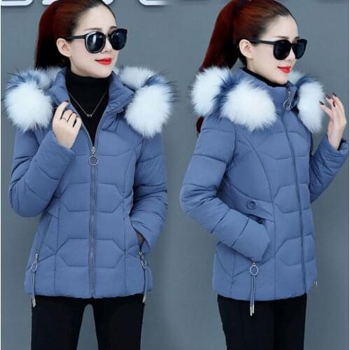 2021 New Winter Jacket Women Parkas Faux Fur Collar Hooded Jacket Female Down Cotton Jacket Parka Outwear Ladies Overcoat