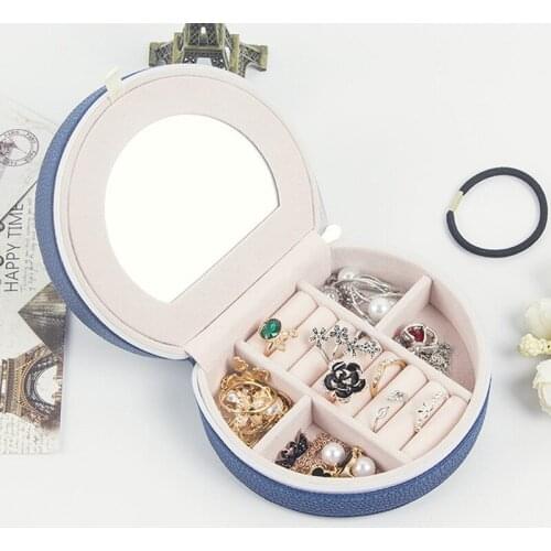 New Creative 2019 New Travel Mini Jewelry Organizer Case Round Storage Bag Holder For Necklace Earrings And Ring With Mirror