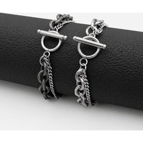 New Retro Titanium Stainless Steel Bracelet Men Double Hip Hop Bracelet For Women Fashion Goth Jewelry Gift Wholesale