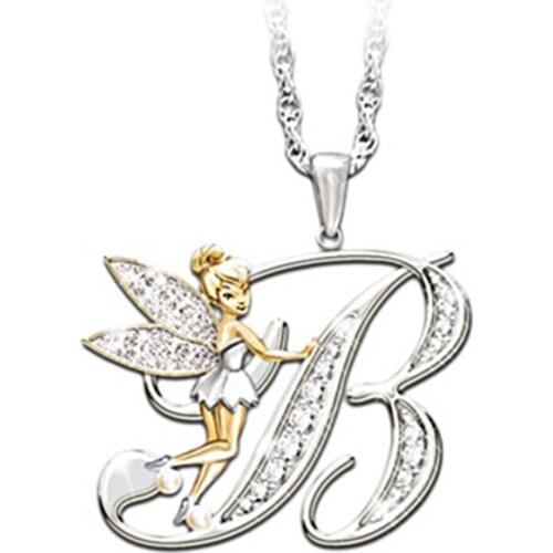 Lovely Crystal 26 letters Flower Fairy Necklaces Women Lovely Fairy Wing Pendant Necklace Jewelry Party Wedding Gift