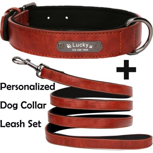 Personalized Large Leather Dog Collar Custom Pet Collar for Dogs with Name ID Tag Bulldog Collar Durable Pet Products MP0100