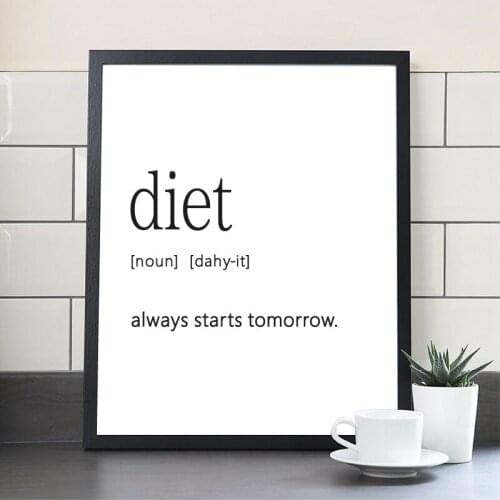Foodie Gifts Black & White Poster Diet Definition Print Kitchen Decor Weight Watchers Inspired Art Picture Canvas Painting