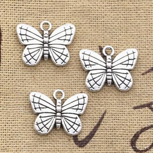 10pcs Charms Double Sided Butterfly 18x14mm Antique Pendant Fit Vintage Tibetan Silver Color DIY Handmade Jewelry