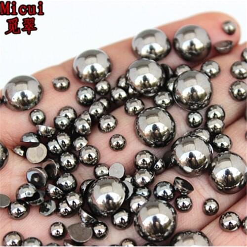 Micui 3 /4/ 5/ 9.6mm Ancient Silver Imitation Pearl Half Round Beads Rhinestone Applique Flatback Crystal DIY Scrapbook MC202