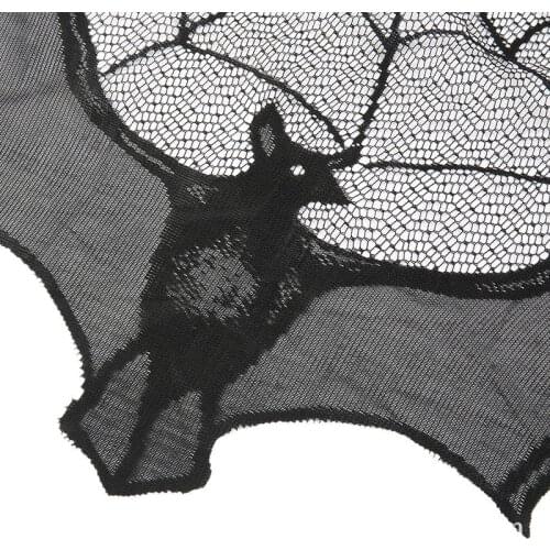 Perspective Woven Halloween Bat Lace Curtains Tulle For Voile Pelmet Curtain Sheer For Home Decor Short For Bedroom