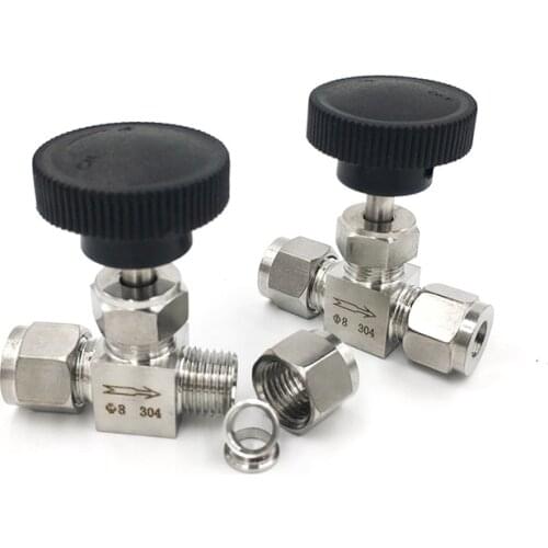 Adjustable Needle Valve O.D 3 4 6 8 10 12 mm Tube Stainless Steel 304 High Pressure Acid Proof Straight Card Compression Fitting