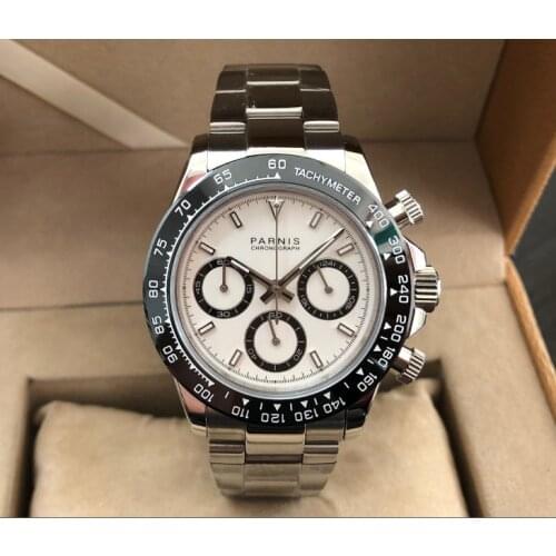 Sapphire Crystal 39mm PARNIS Japanese quartz movement mens watch Multi-function quartz watches ceramic bezel 5Bar pa182-pp8