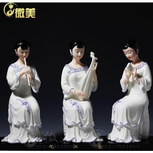 Dehua blue and white ceramic color yijiangnan ladies decoration sculpture art creative Home Furnishing jewelry ornaments