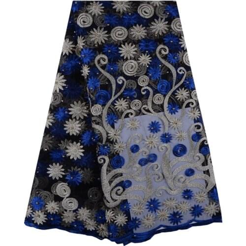 Blue Tulle Lace Fabric 2018 Fashion Beautiful Elegant African French Lace Fabric High Quality Nigerian Lace Fabrics F1030