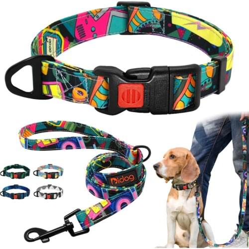 Printed Dog Collar Nylon Dog Walking Leash Pet Collar Leash for Puppy Small Medium Dogs Chihuahua French Bulldog Pitbull