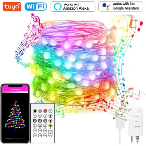 Smart USB Led Strip Tuya Fairy String Lights Compatible Alexa Google Home 10m RGB RGBIC Lighting 40key Remote Control Home Decor