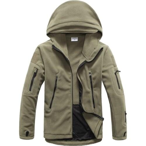 Military Tactical soft shell hooded Jacket Autumn men fleece coat winter New mens Multi-pocket zipper Warm Polar Army outerwear