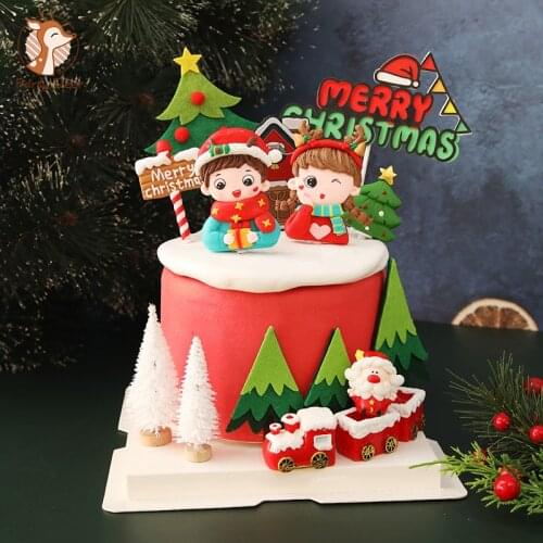 Xmsa Trees Train Old man hoodie Girl Boy Merry Christmas Cake Topper for New Year Elk Party Baking Decoration Dessert Supplies