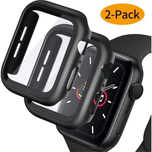 For Apple Watch 6 5 44mm Glass Screen Protector with Case Thin Bumper Coverage iWatch SE 4 40mm Matte Hard Cover Defense Edge