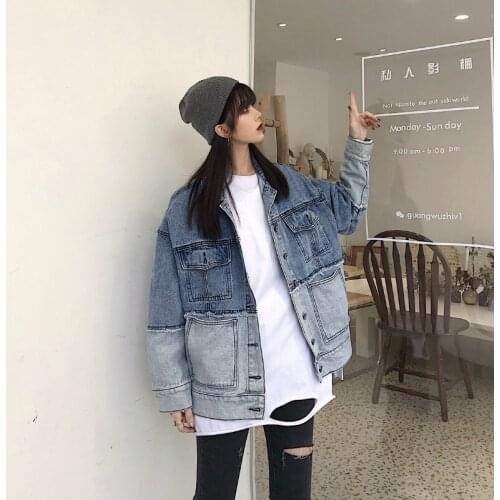 Womens Jacket Women Coat Denim Jacket Spring and Autumn Versatile Contrast Stitching Korean Jacket Top