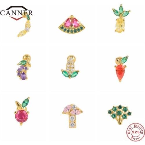 CANNER Small Watermelon Corn Mushroom Piercing Earrings for Women 925 Sterling Silver Colored CZ Cartilage Stud Earings Jewelry