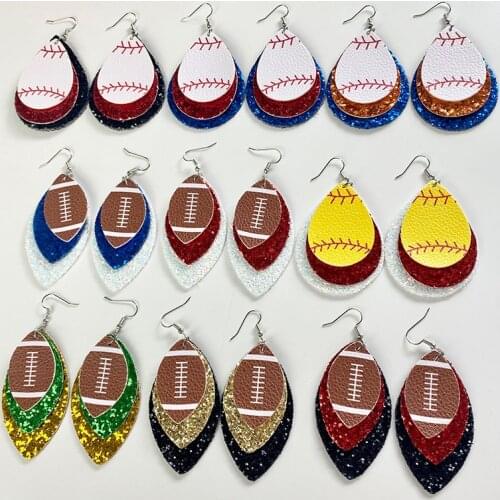 New PU Leather Football Soccerball Softball Sequin Earrings for Women Fashion American Sport Baseball Jewelry Earrings