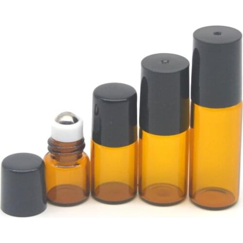1pcs 1ml 2ml 3ml 5ml Amber Roller Glass Bottle Empty Fragrance Perfume Essential Oil 5ml Roll On Vail