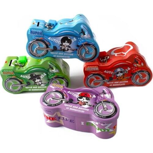 1PC Motor Shape Money Box Bank Cartoon Tin Metal Piggy Bank Money Saving Box Moneybox Gift For Kids Home Decoration LG 009