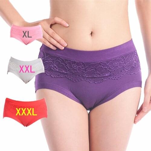 1 pack=3 pieces Womans Modal waistline briefs female lace lace underwear Big yards ladys lingerie underpanties