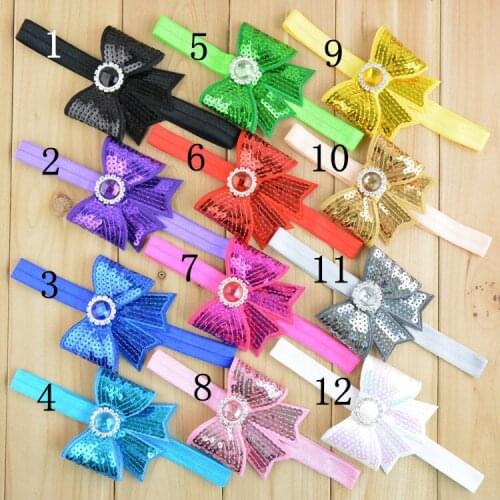 12pcs/lot Cheap price 3" Sequin Bow Headband with Rhinestone