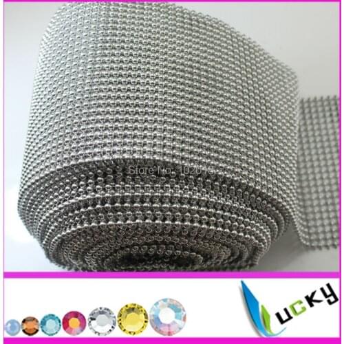 5yards sew on 24 rows plastic 4MM rhinestone pearl mesh ribbon trimming