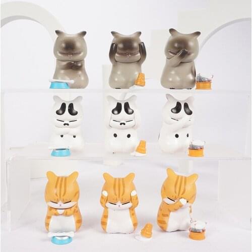 Cartoon Lucky Cats For Car Ornaments Winking Resin Craft Cute Model Figure Doll 9pcs/set