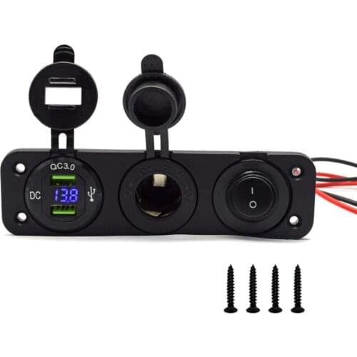 QC3.0 Cigarette Lighter Socket Power Adapter 12V Dual USB Charger Power Adapter Outlet and LED Display for Car Boat Marine