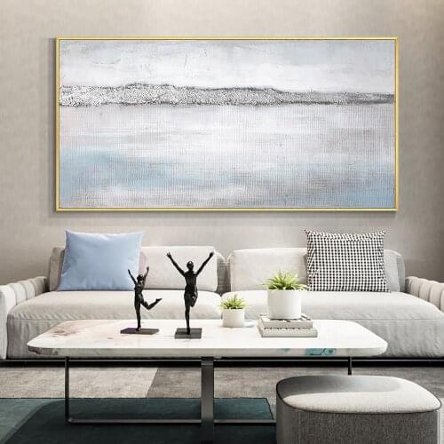 White And Blue Modern Abstract Art Canvas Painting Poster Print Wall Art Picture For Living Room Home Decor Frameless