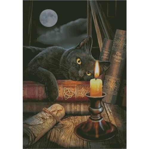FREE delivery hot selling Top Quality counted cross stitch kit black cat kitty look at candle