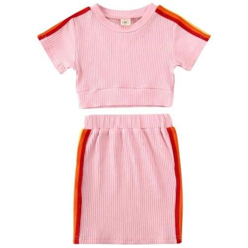 1-6Y Toddler Kid Baby Girl Striped Clothes Sets Short Sleeve Crop Top Mini Skirt Outfit Fashion Sets