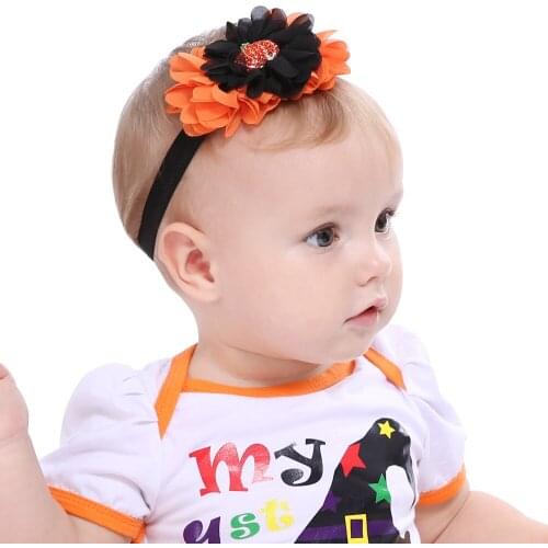 Baby Halloween Headbands Flower Pumpkin Headbands Boutique Kids Girls Rhinestone Elastic Hairbands Hair Accessories KHA554