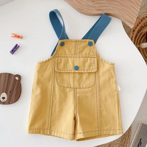Kids Overalls Summer 2021 Cotton Solid Color Unisex Baby Boy Girl Jumpsuit Loose Casual Infant Clothing