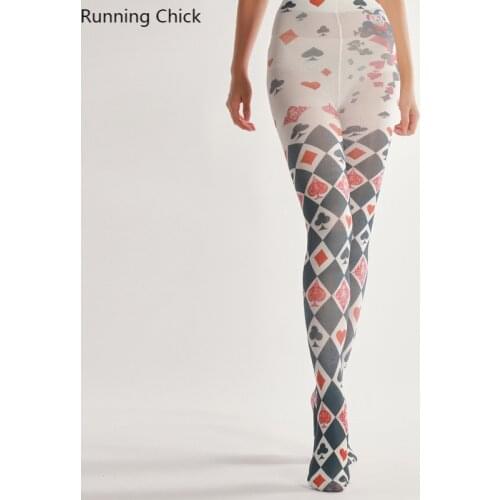 Playing Cards Digital Printing Pantyhose, Halloween Tights, Stockings For School, Women Winter Romper With Good Ratings