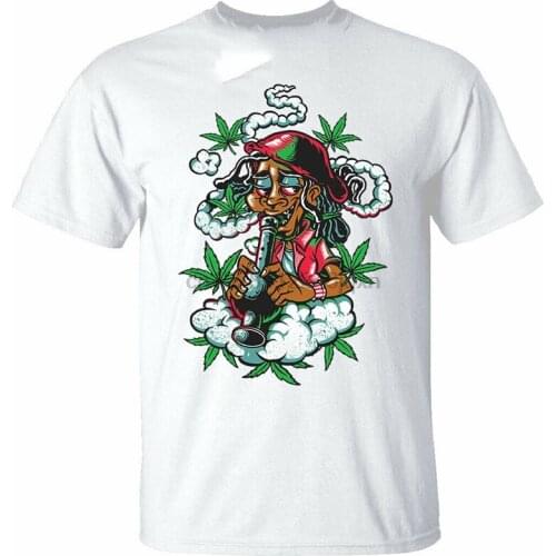 Jamaican Mens T-Shirt Rasta Weed High Smoke Bong Streetwear Funny Tee Shirt