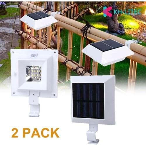 KHLITEC 2 PCS 6 LED Solar Powered Gutter Light with Motion Sensor Outdoor Home Garden Yard Wall Fence Pathway Lamp Night Light