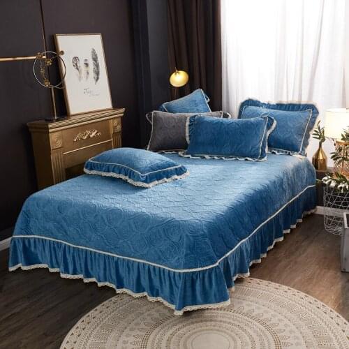 New European style Quilting gray flannel Bedspread Bed Sheet Bed Cover Pillowcase Bedding Set 3pcs