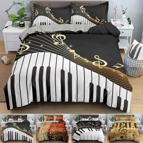 3D Printing Bedding Set Piano Keys Music Note Treble Clef Staff Black & White 2/3 Pieces Duvet Cover Sets Microfiber Bed Clothes